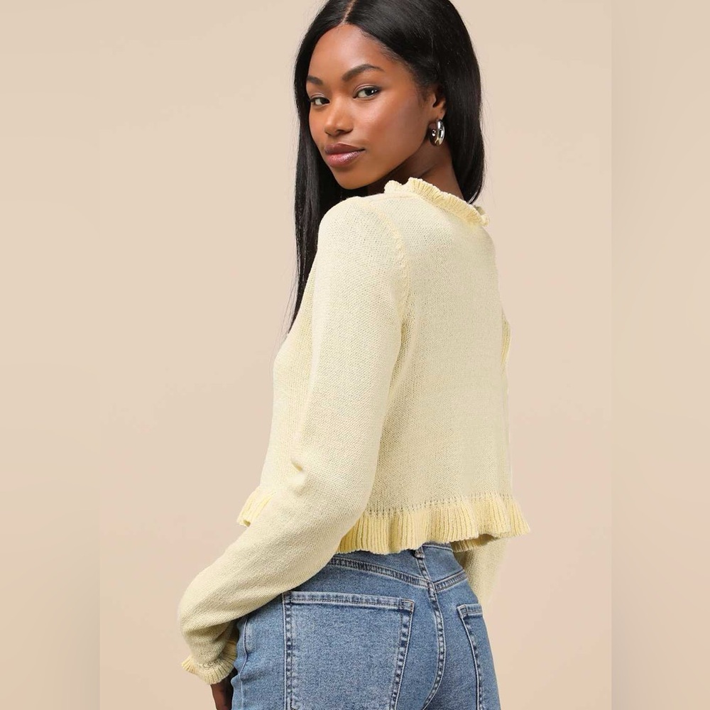 Lulus Light Yellow Ruffled Cropped Cardigan - Picture 6 of 6